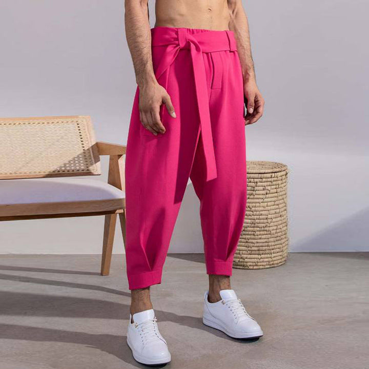 Herren elegante Freizeithose mit bindbarem Taillenband und weitem Schnitt Drune
