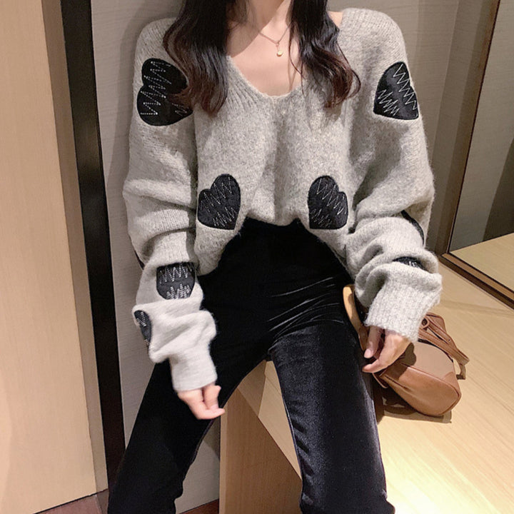 Damen kuscheliger Pullover mit herzförmigem Muster Drune