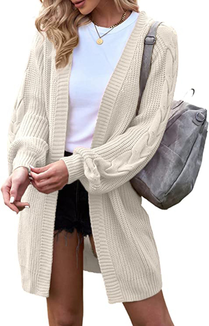 Damen Strickcardigan mit voluminösen Ärmeln und Zopfdetails Drune