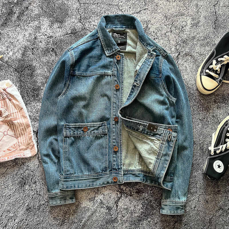Herren Denimjacke mit aufgesetzten Taschen und modischen Knopfdetails Drune