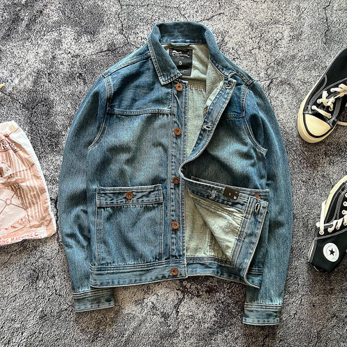 Herren Denimjacke mit aufgesetzten Taschen und modischen Knopfdetails Drune