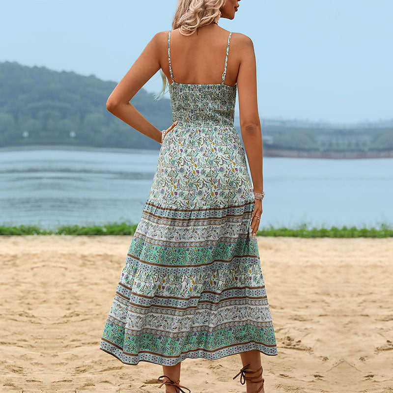 Damen Maxikleid mit verstellbarem Taillenzug und opulentem Mustermix Drune