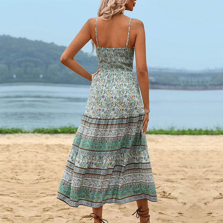 Damen Maxikleid mit verstellbarem Taillenzug und opulentem Mustermix Drune