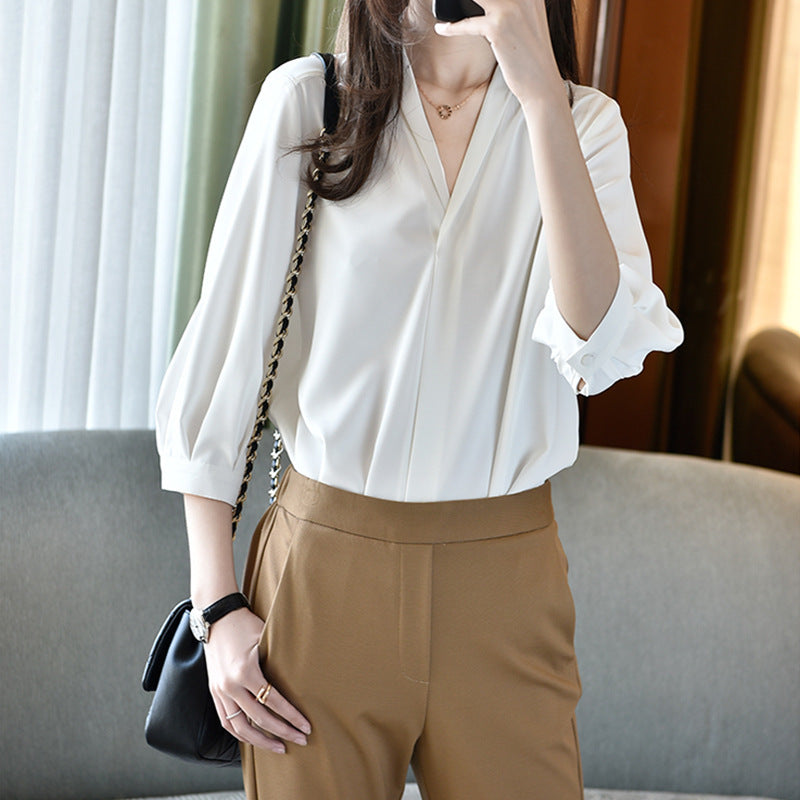 Damen Elegante Bluse mit Ballonärmeln Drune