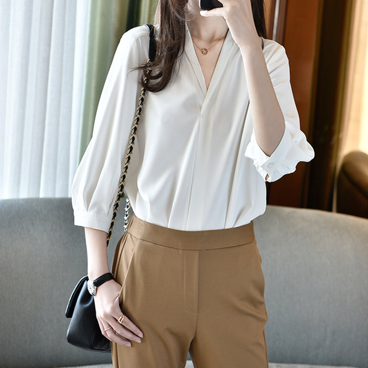 Damen Elegante Bluse mit Ballonärmeln Drune