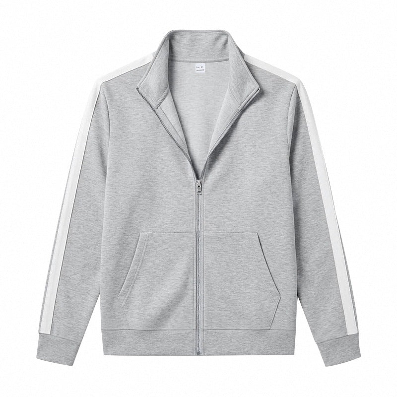 Herren Retro Trackjacke mit Stehkragen, Kontraststreifen und Kängurutasche Drune