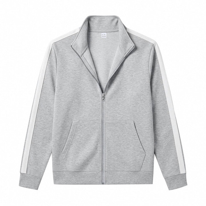 Herren Retro Trackjacke mit Stehkragen, Kontraststreifen und Kängurutasche Drune