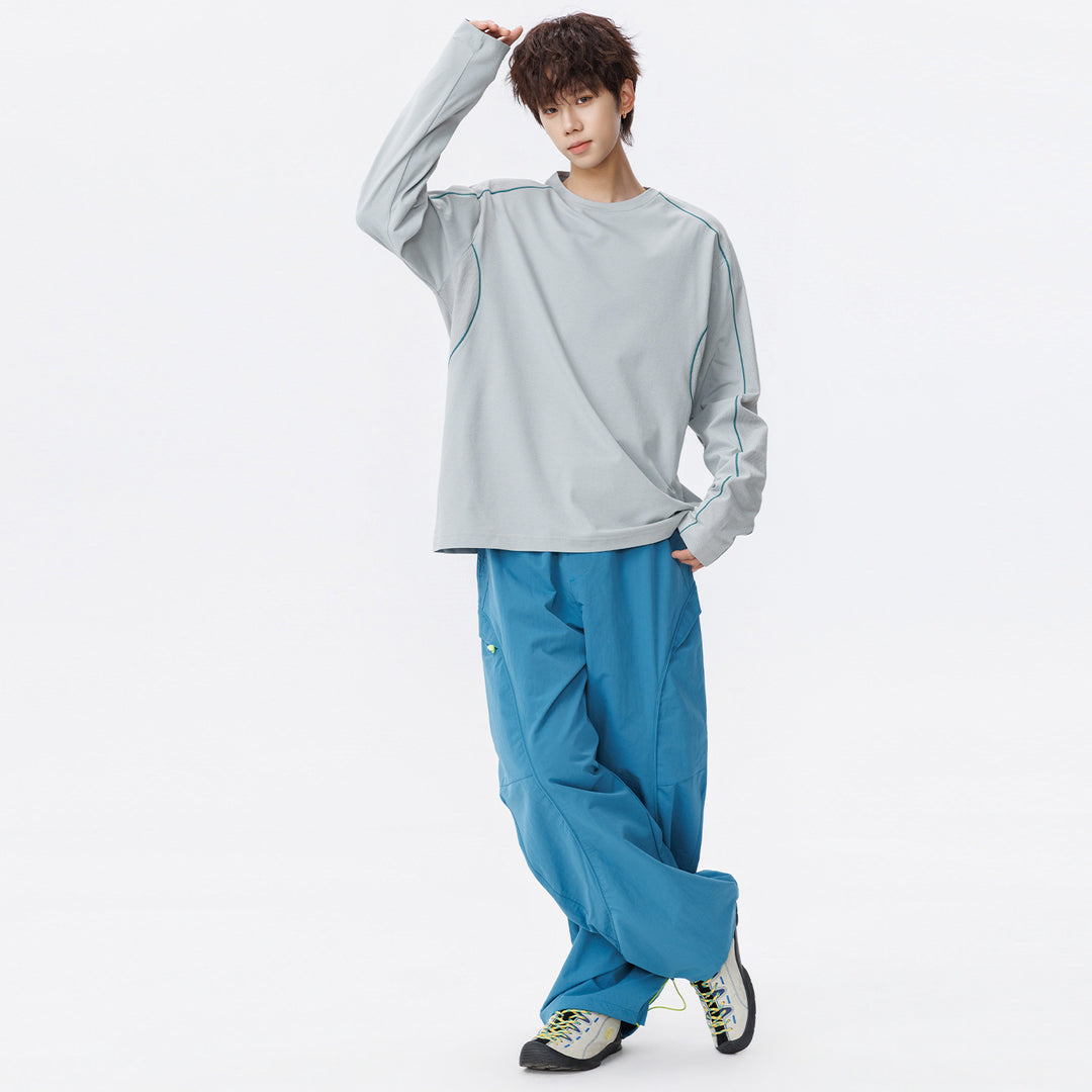 Damen Oversize-Langarmshirt aus Waffel‑ und Jersey‑Mix mit kontrastierenden Flatlocknähten Drune