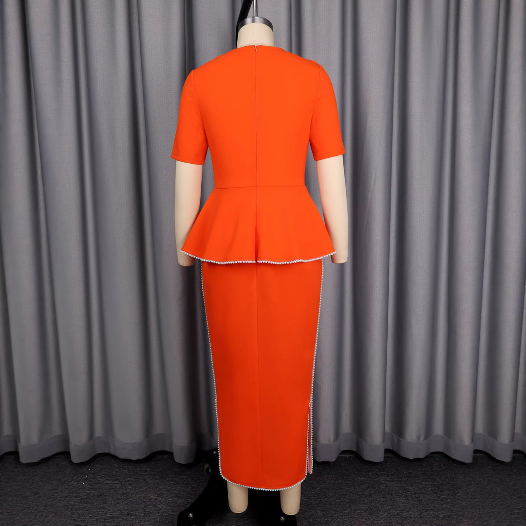 Damen elegantes Kleid mit dekorativen Perlenakzenten Drune
