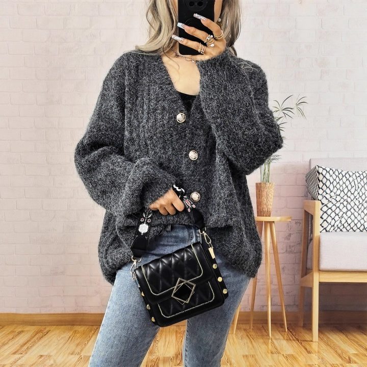 Damen Grobstrickjacke mit modischen Knöpfen und lässigem Schnitt Drune