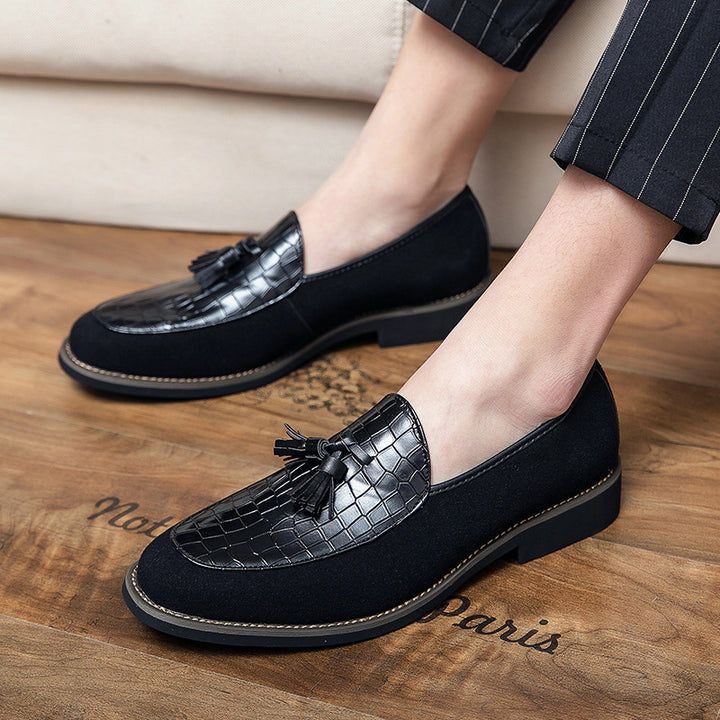 Herren eleganter Quasten-Loafer mit kroko-geprägtem Lederblatt und weichem Veloursaußenmaterial Drune