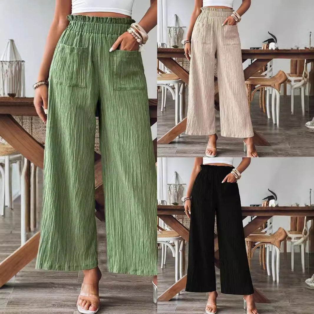 Damen lässige und leichte Palazzo-Hose mit elastischem Bund und praktischen Taschen Drune