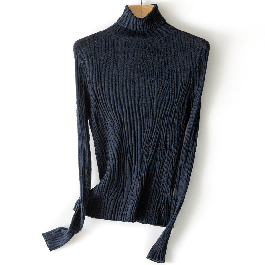 Damen Schlanker Feinstrick-Rollkragenpullover mit wellenförmiger Rippstruktur Drune