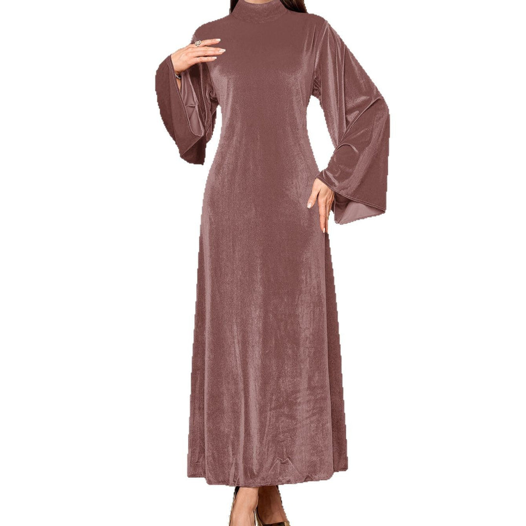 Damen tailliertes Maxikleid aus luxuriösem Samt mit voluminösen Ärmeln Drune