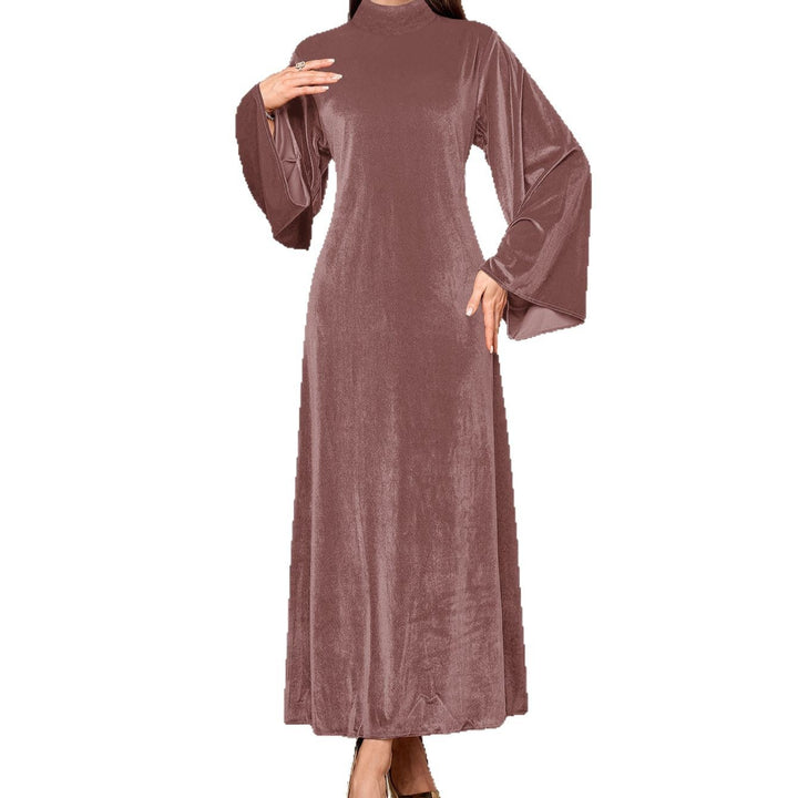 Damen tailliertes Maxikleid aus luxuriösem Samt mit voluminösen Ärmeln Drune