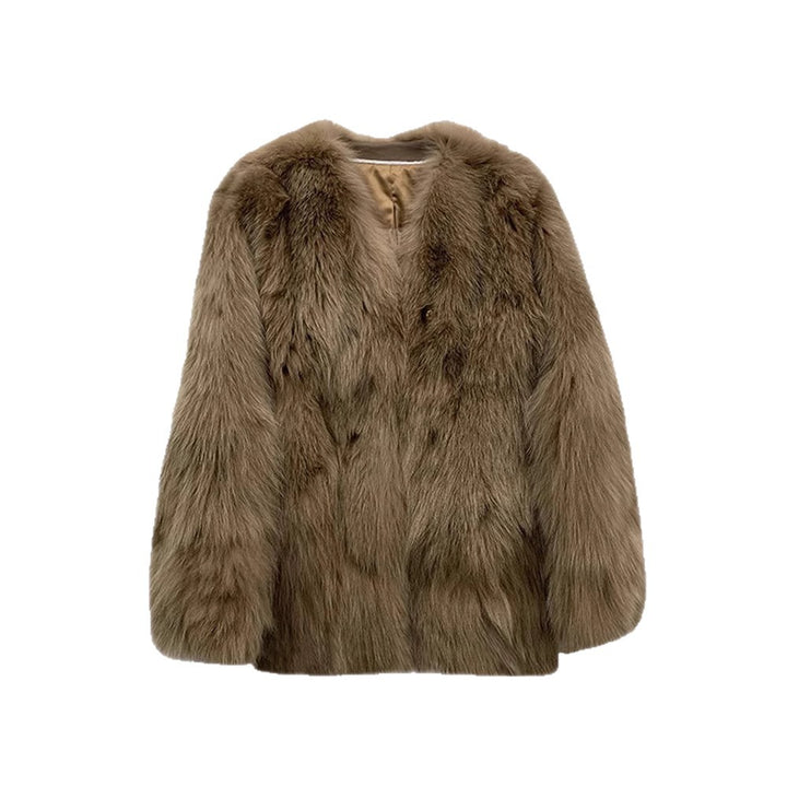 Damen modische Kunstpelzjacke mit eleganten Knopfdetails Drune