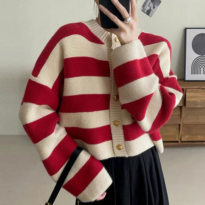 Damen modischer Oversize-Strickpullover mit Knöpfen Drune