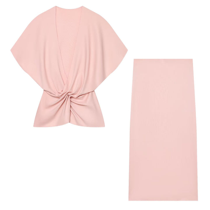 Damen Wickel-Top mit Kimonoärmeln und Twist-Detail Drune