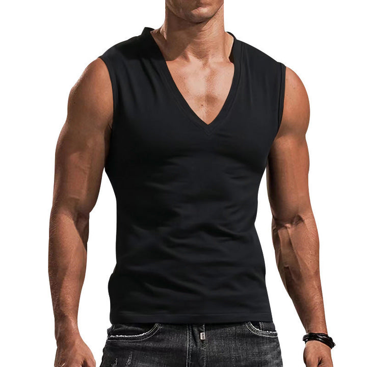 Herren nan ärmelloses Muskelshirt mit tiefem V-Ausschnitt aus dehnbarem Jersey und körpernaher Passform Drune