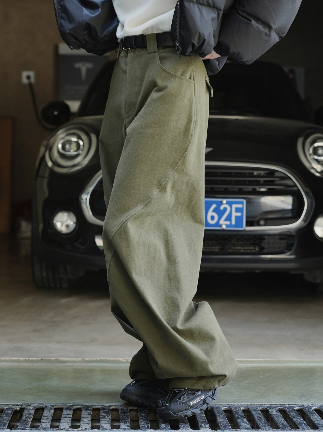 Damen Weite High‑Waist Cargo-Baggy-Hose mit aufgesetzter Klappentasche Drune