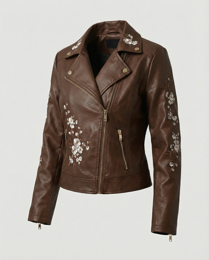 Übergangsjacke Damen elegant als Mantel mit floraler Stickerei