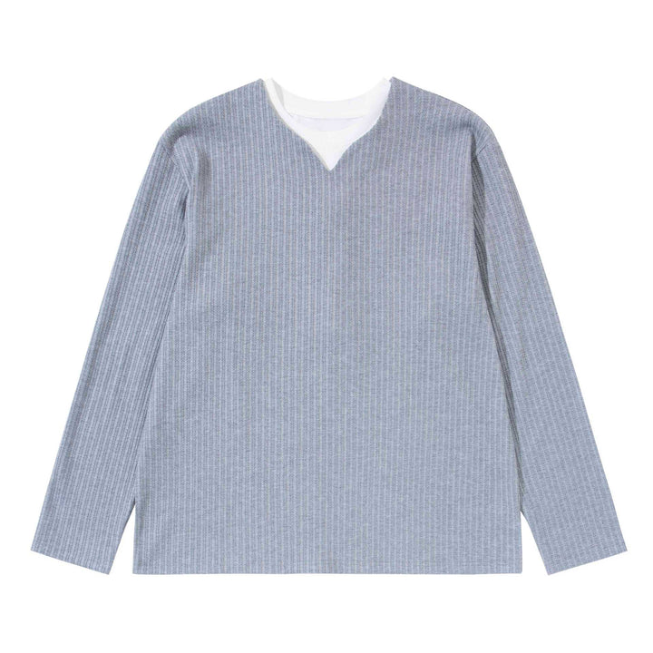 Unisex Gerippter Langarmpullover mit V-Notch und eingesetztem Rundhals-Underlayer Drune