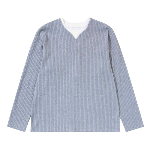 Unisex Gerippter Langarmpullover mit V-Notch und eingesetztem Rundhals-Underlayer Drune