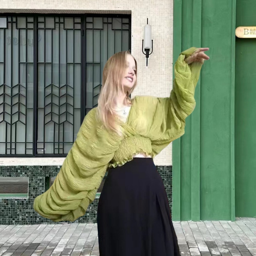 Damen Wickelbluse mit voluminösen Ärmeln und elegantem Design Drune