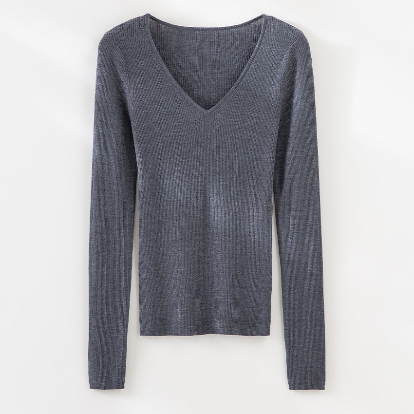 Damen Feiner gerippter Feinstrickpullover mit V-Ausschnitt und taillierter Silhouette Drune
