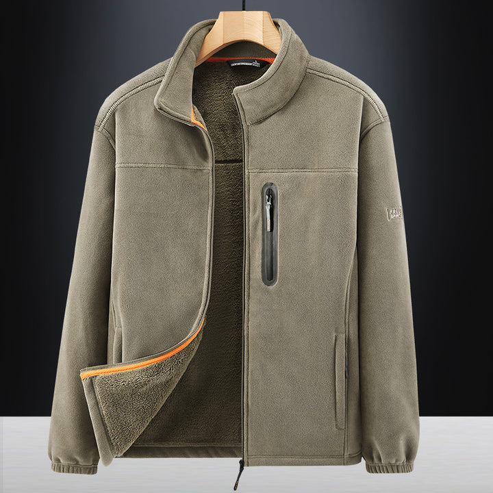 Herren Microfleece-Outdoorjacke mit wasserdichter Brusttasche, Stehkragen und Teddyfleece-Innenfutter Drune