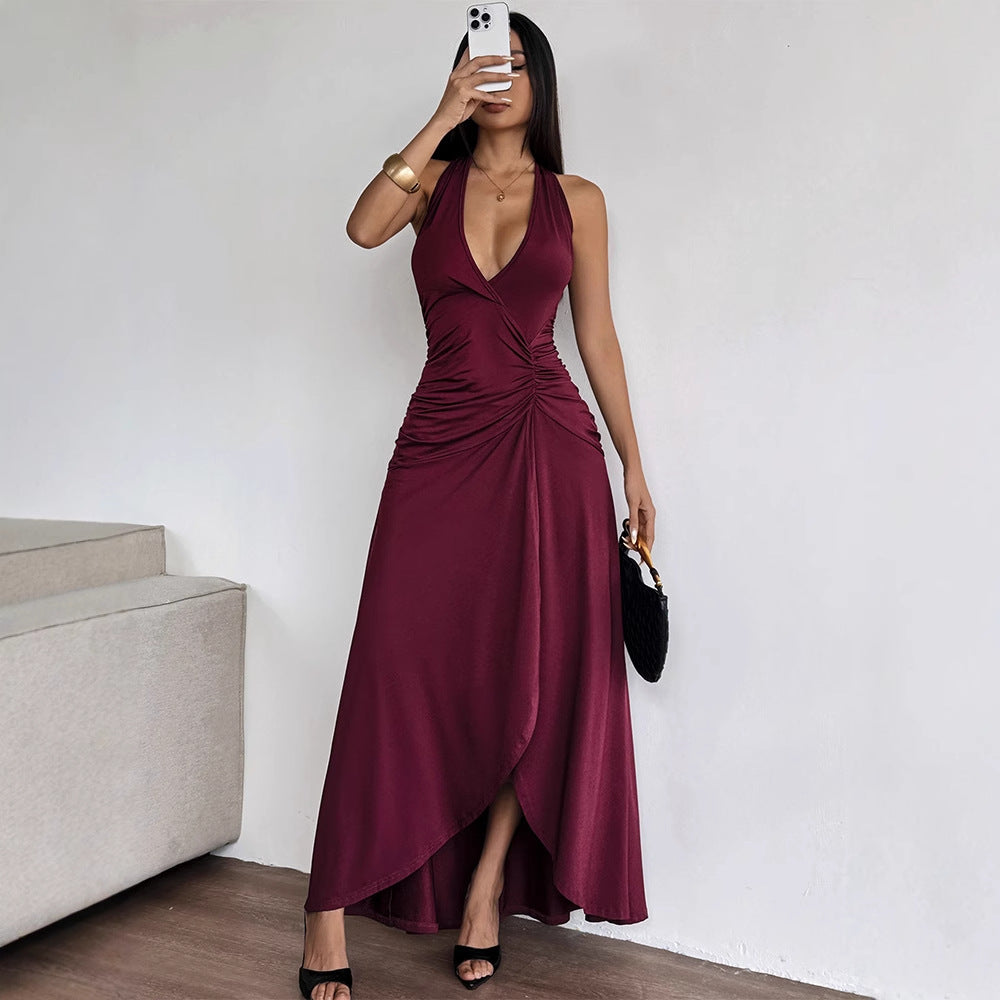 Damen Elegantes Halterkleid mit tiefem V-Ausschnitt und raffinierten Drapierungen Drune