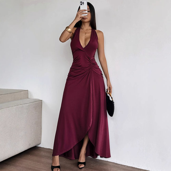 Damen Elegantes Halterkleid mit tiefem V-Ausschnitt und raffinierten Drapierungen Drune