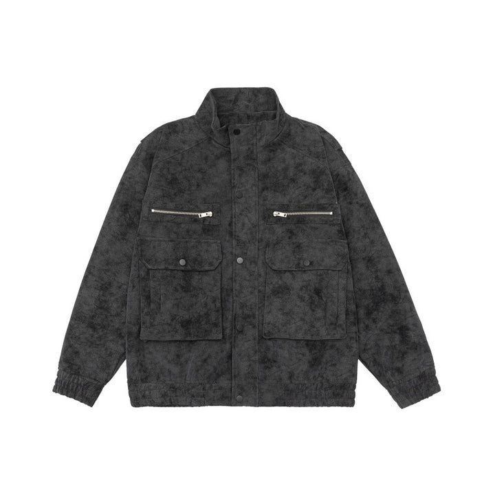 Herren Boxy Utility-Blousonjacke aus Veloursoptik mit Stehkragen und Mehrfachtaschen Drune