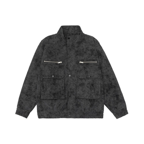 Herren Boxy Utility-Blousonjacke aus Veloursoptik mit Stehkragen und Mehrfachtaschen Drune