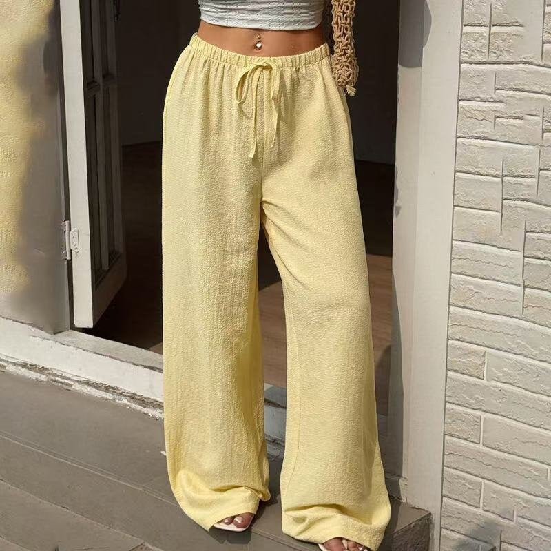 Damen Leichte Leinenhose mit weitem Bein und Kordelzug Drune