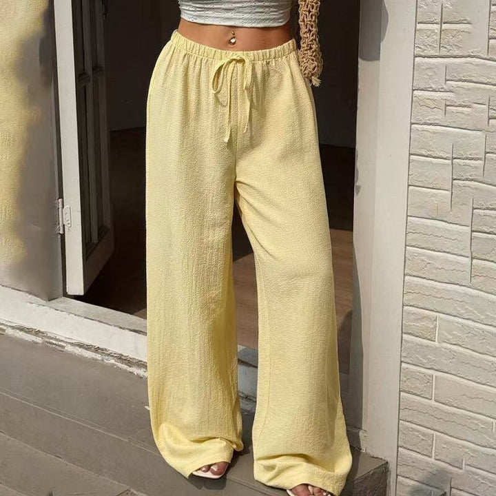 Damen Leichte Leinenhose mit weitem Bein und Kordelzug Drune