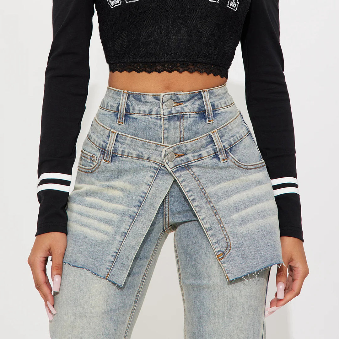 Damen Designer Jeans mit asymmetrischem Schnitt Drune