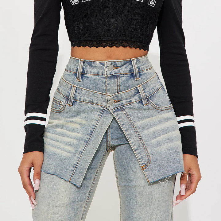 Damen Designer Jeans mit asymmetrischem Schnitt Drune