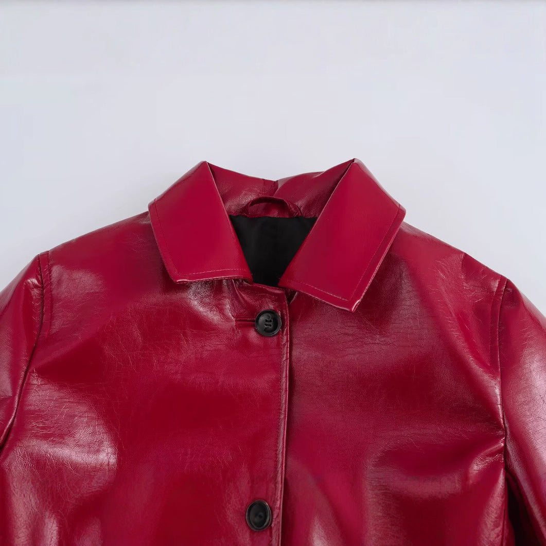 Damen Kunstlederjacke mit glänzendem Finish und praktischen Taschen Drune