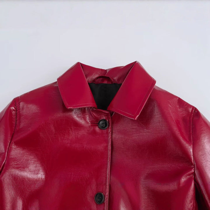 Damen Kunstlederjacke mit glänzendem Finish und praktischen Taschen Drune