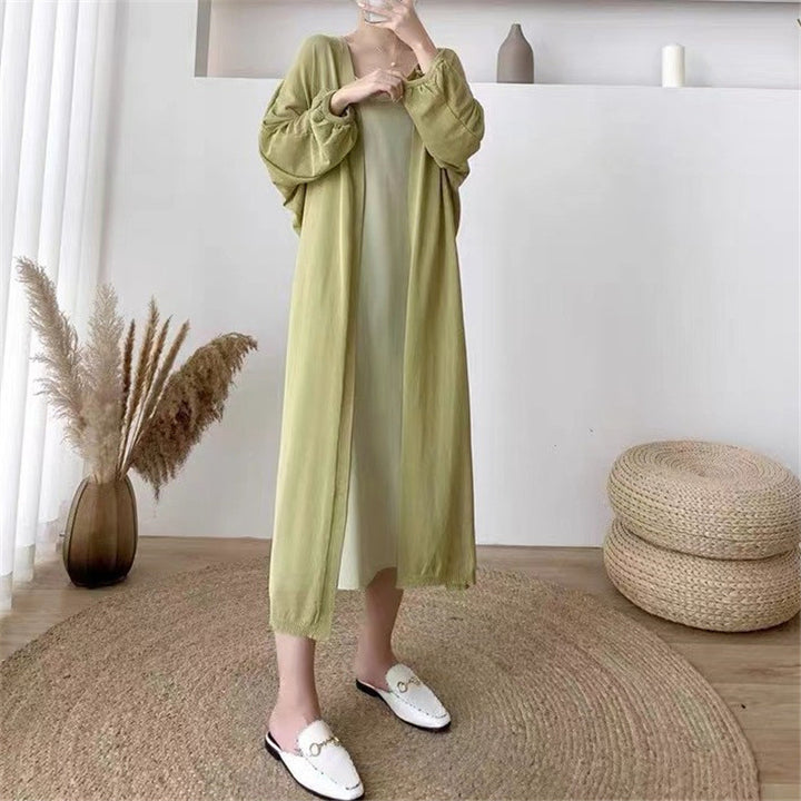 Damen Elegante lange Strickjacke mit ballonförmigen Ärmeln und offenen Front Drune