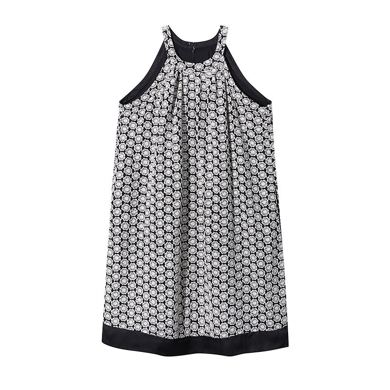 Damen Sommerkleid mit verspieltem Muster und hohem Hals Drune
