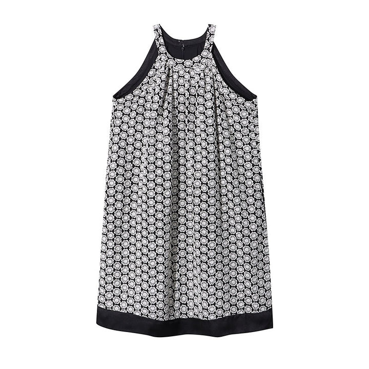 Damen Sommerkleid mit verspieltem Muster und hohem Hals Drune
