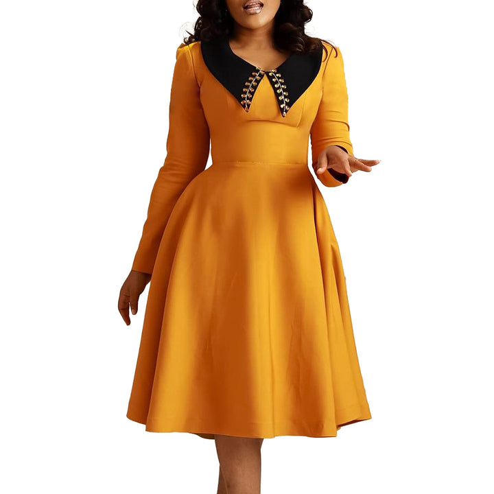 Damen Kleid mit elegantem Kragen und voluminösem Rock Drune