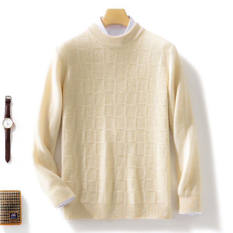 Herren Feiner Rollkragenpullover mit dezenter Quadratstruktur aus Kaschmir‑Mix Drune