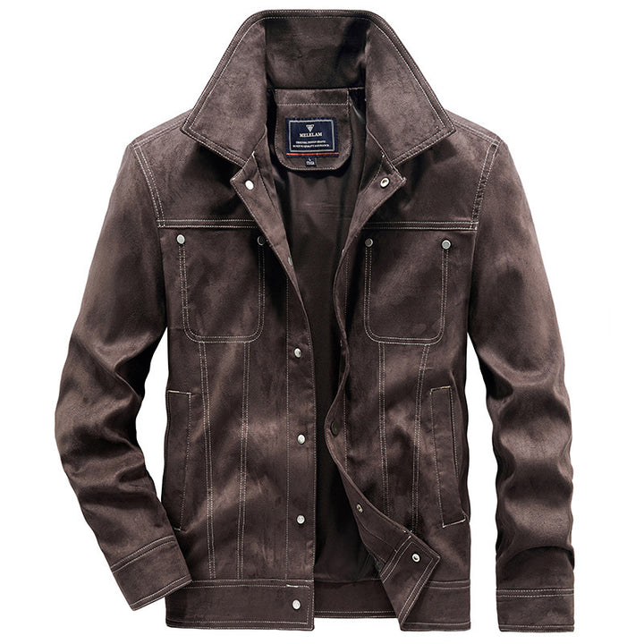 Herren Wildleder-Truckerjacke mit Druckknöpfen und Kontrastnähten Drune