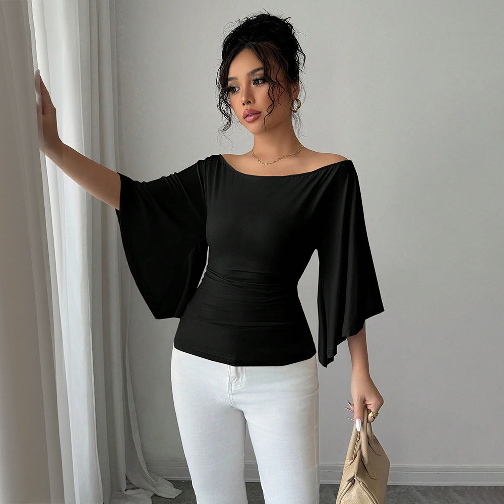 Damen elegantes Off-Shoulder-Top mit weiten Ärmeln und figurformender Passform Drune