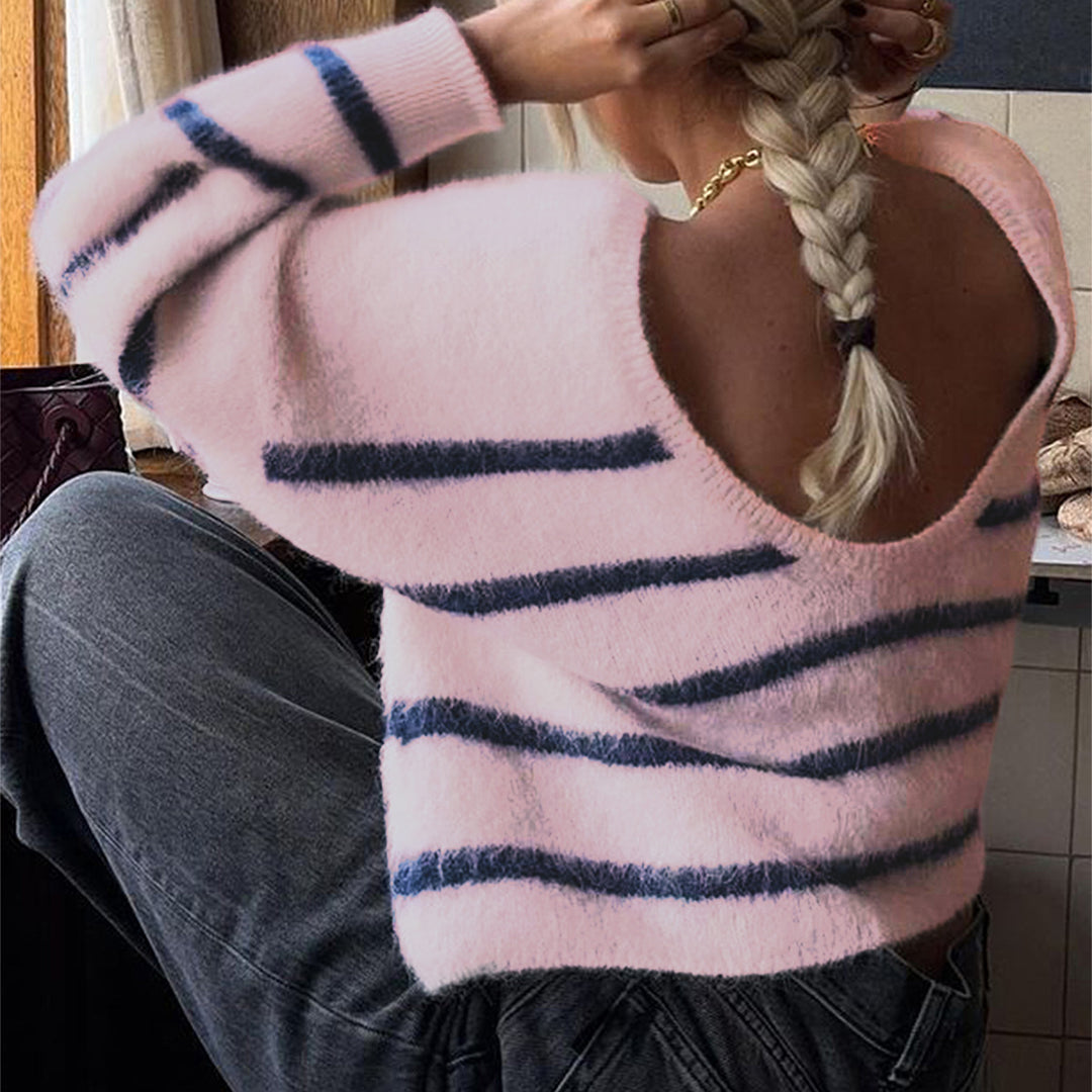 Damen nan oversized Mohair-Strickpullover mit weitem Carmen-Boat-Ausschnitt und flauschiger Struktur Drune