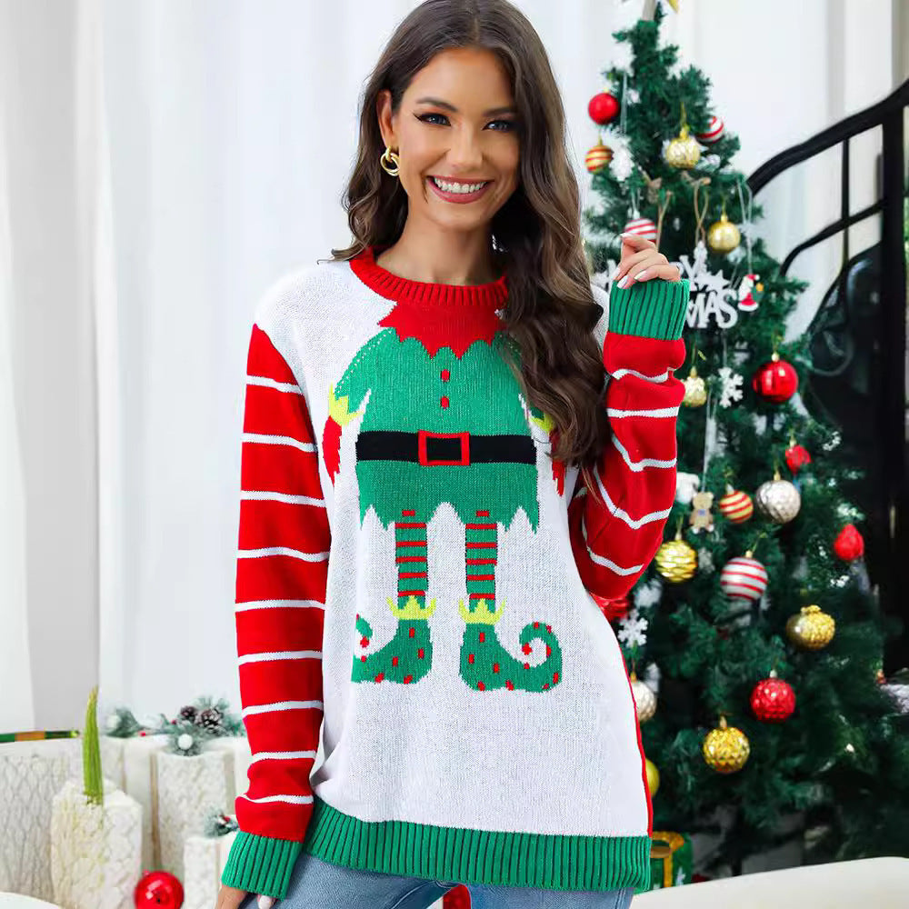 Damen festlicher Strickpullover mit Weihnachtsmotiv Drune