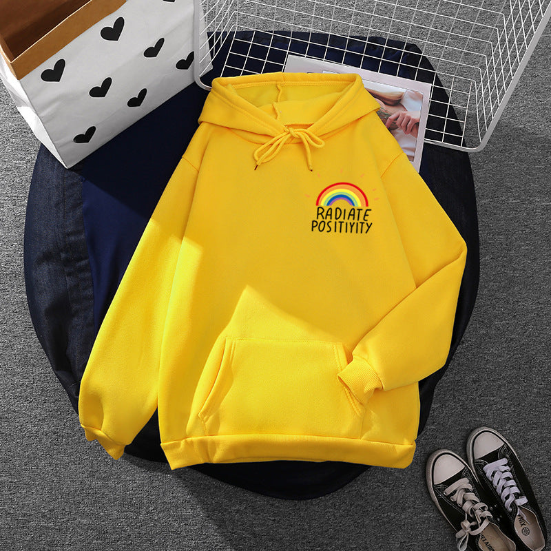 Damen nan lockerer Kapuzenpullover mit Regenbogen-Motiv, weichem Fleecefutter und Kängurutasche Drune